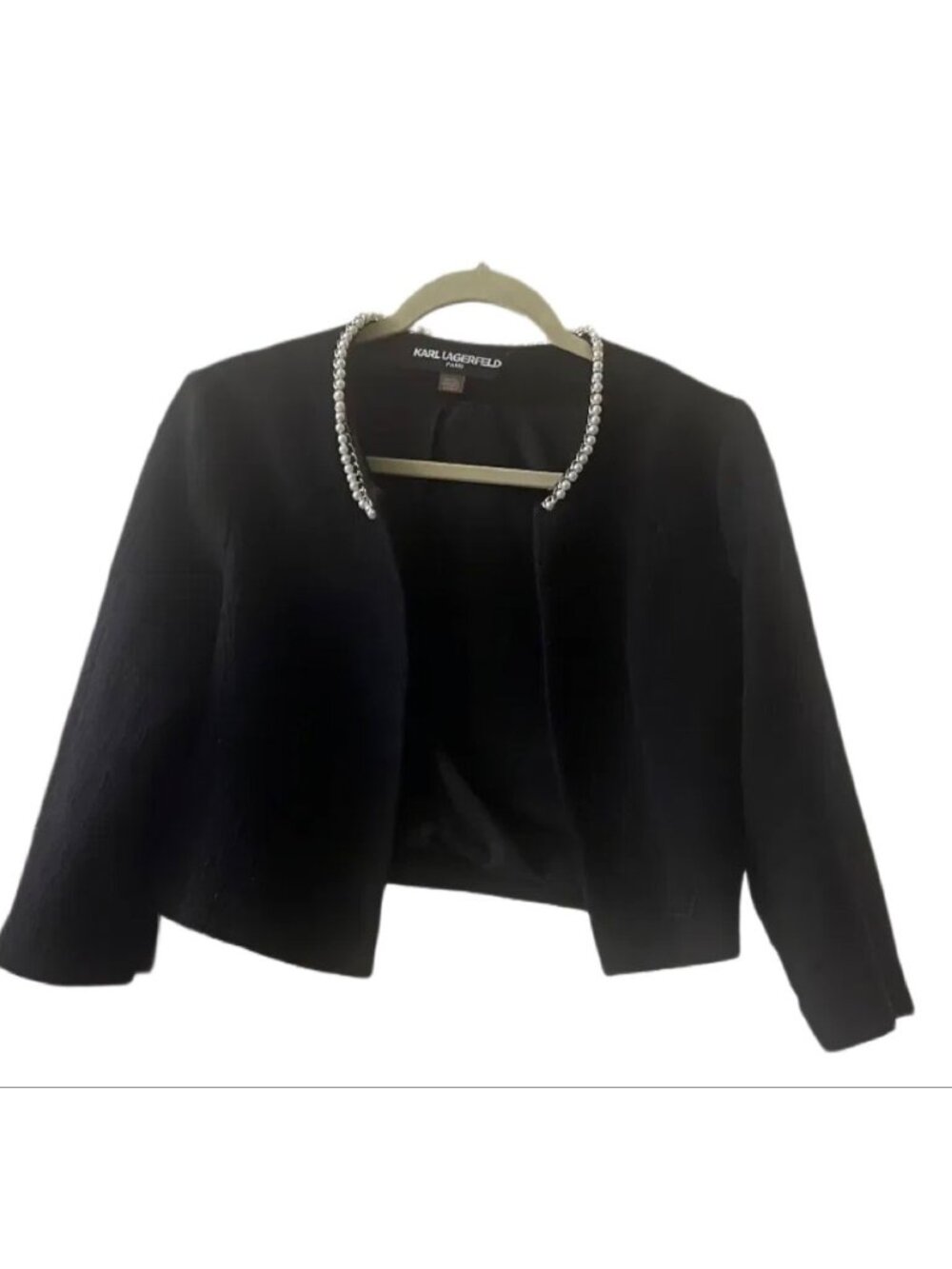 Karl Lagerfeld Paris Black Pearl Tweed Jacket S